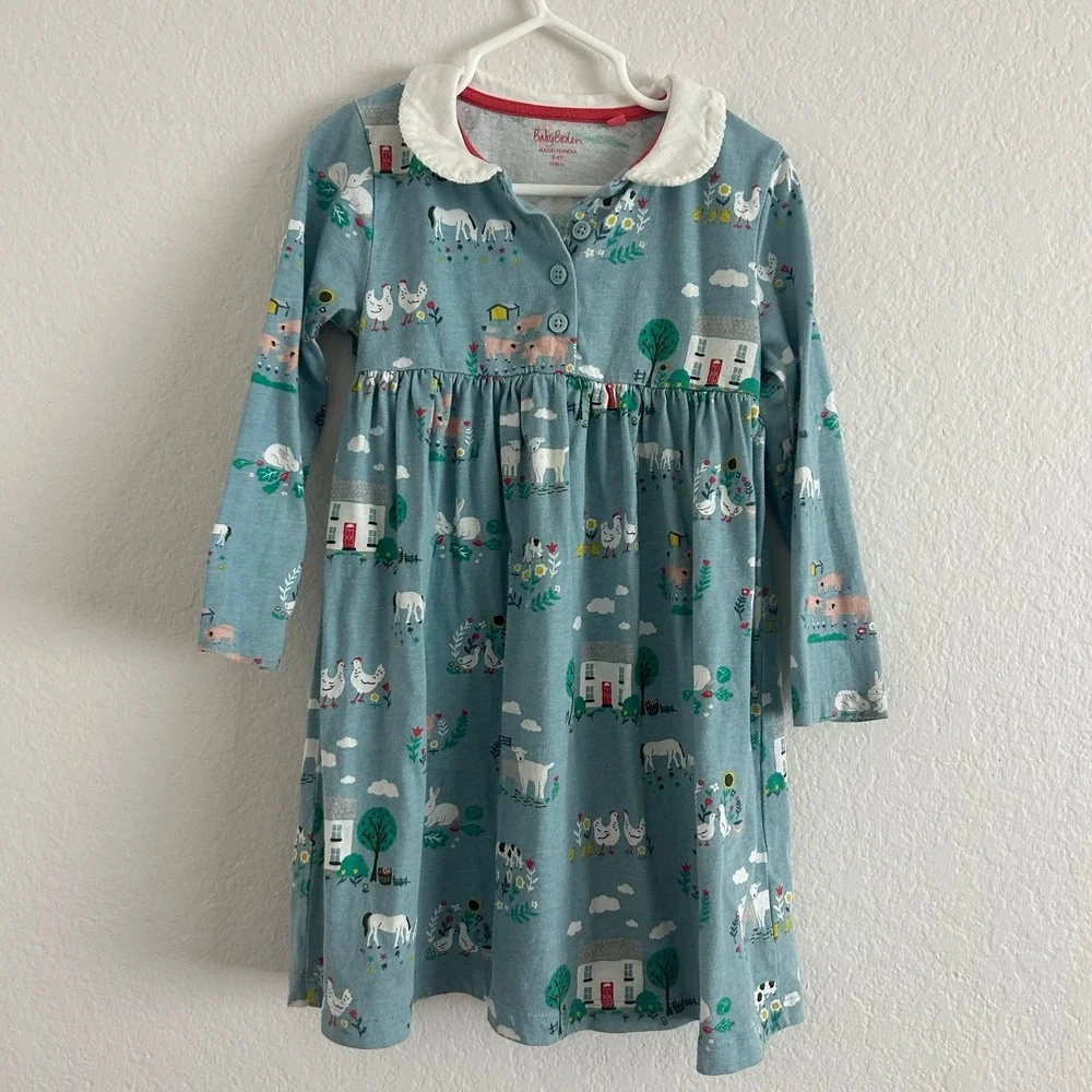 Baby Boden Farmhouse Animal Pattern Collared Girls Dress 3-4Y